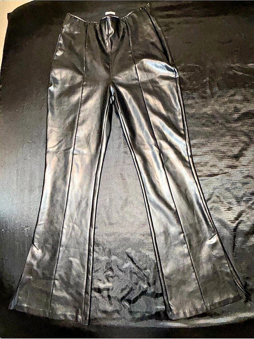 Abercrombie & Fitch Vegan Leather Flare Pant Black Wide Leg Medium